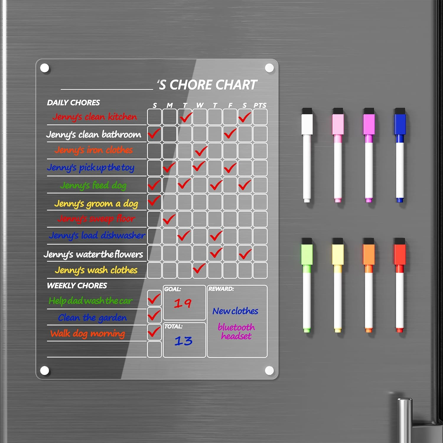 Acrylic Magnetic Chore Chart for Kids, Clear Dry Erase Chores Chart for Fridge R