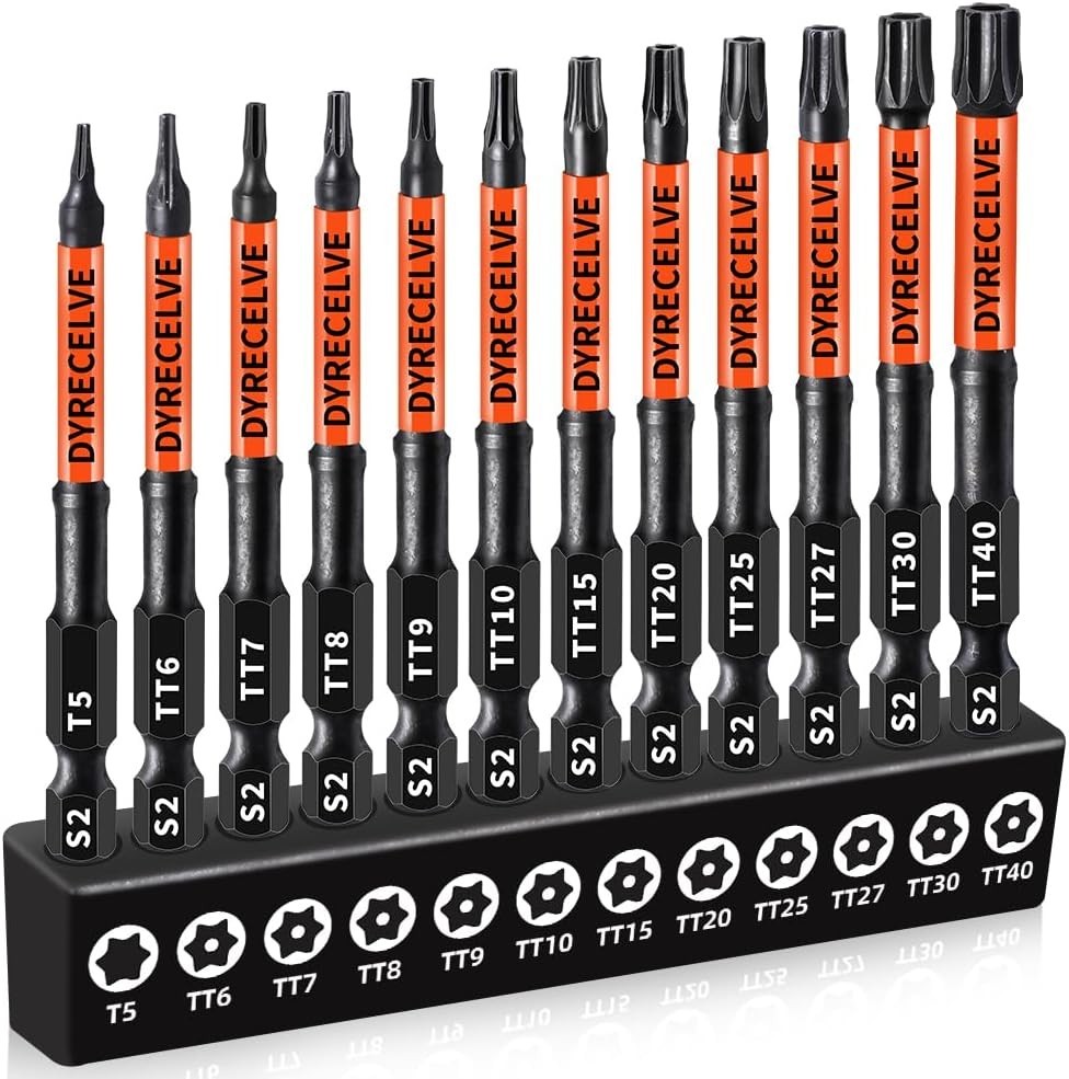 12-Pack Impact Security Torx Bit Set (T5-T40) 3-Inch Long, S2 Steel,