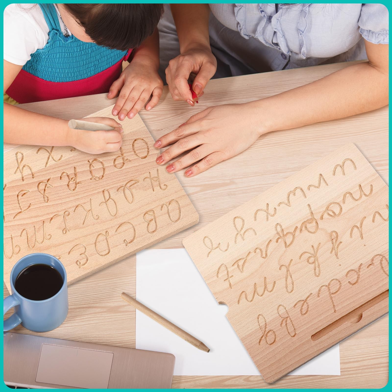 2 Pcs Wood Cursive Alphabet Number Tracing Board Montessori Letter Tracing Bo…