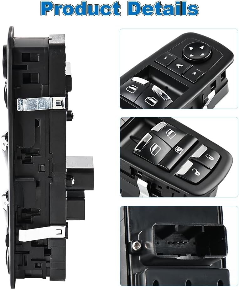 Front Door Window Switch, Push Button, ON-ON-ON Operation, Black, Compatible wit