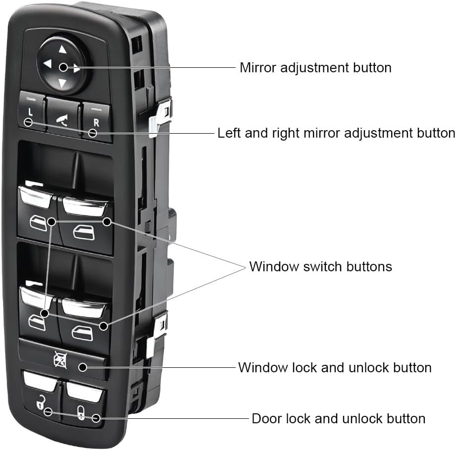 Front Door Window Switch, Push Button, ON-ON-ON Operation, Black, Compatible wit