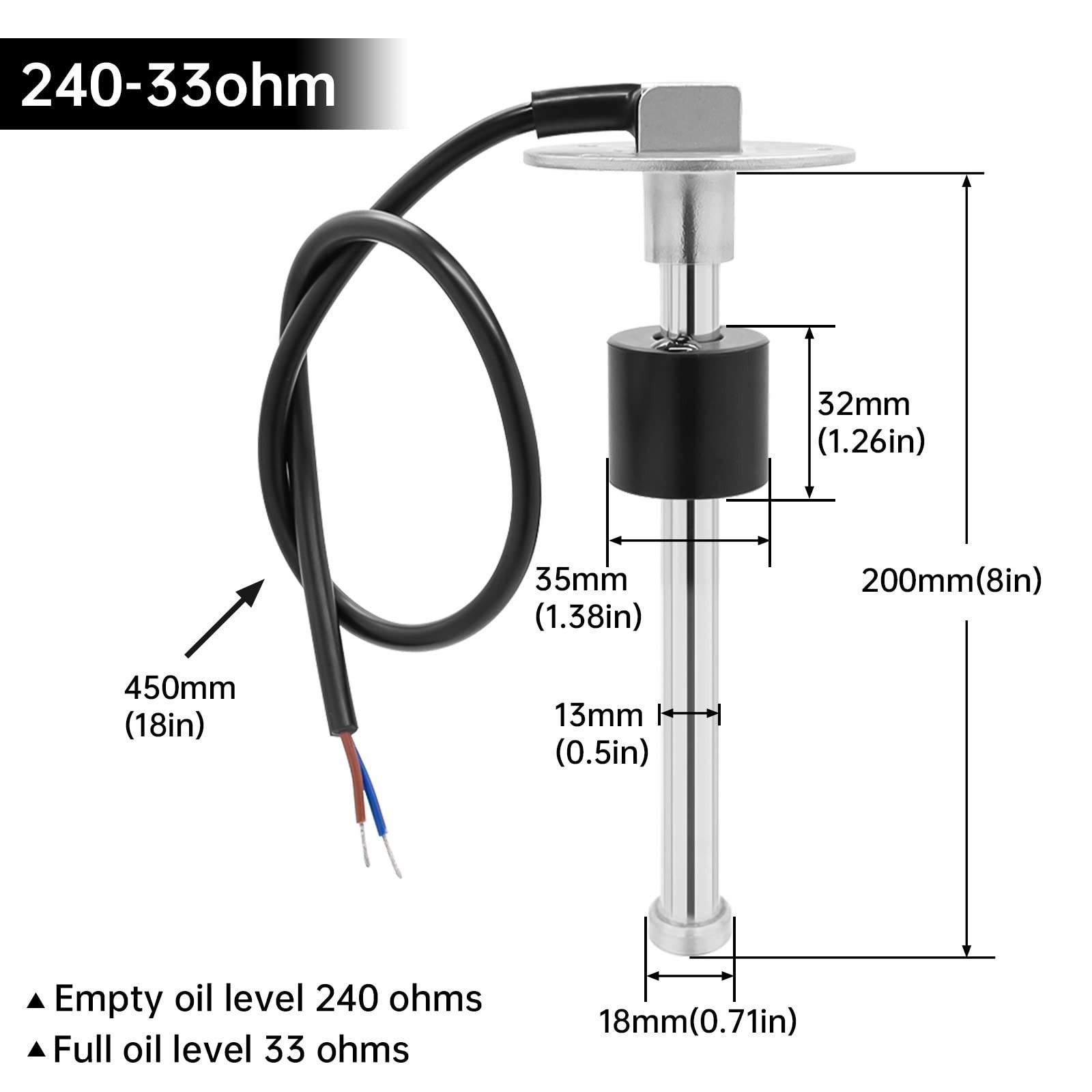 ARTILAURA 240-33 ohm Fuel Sending Unit 8″(200mm) Stainless Steel Water Fuel G…
