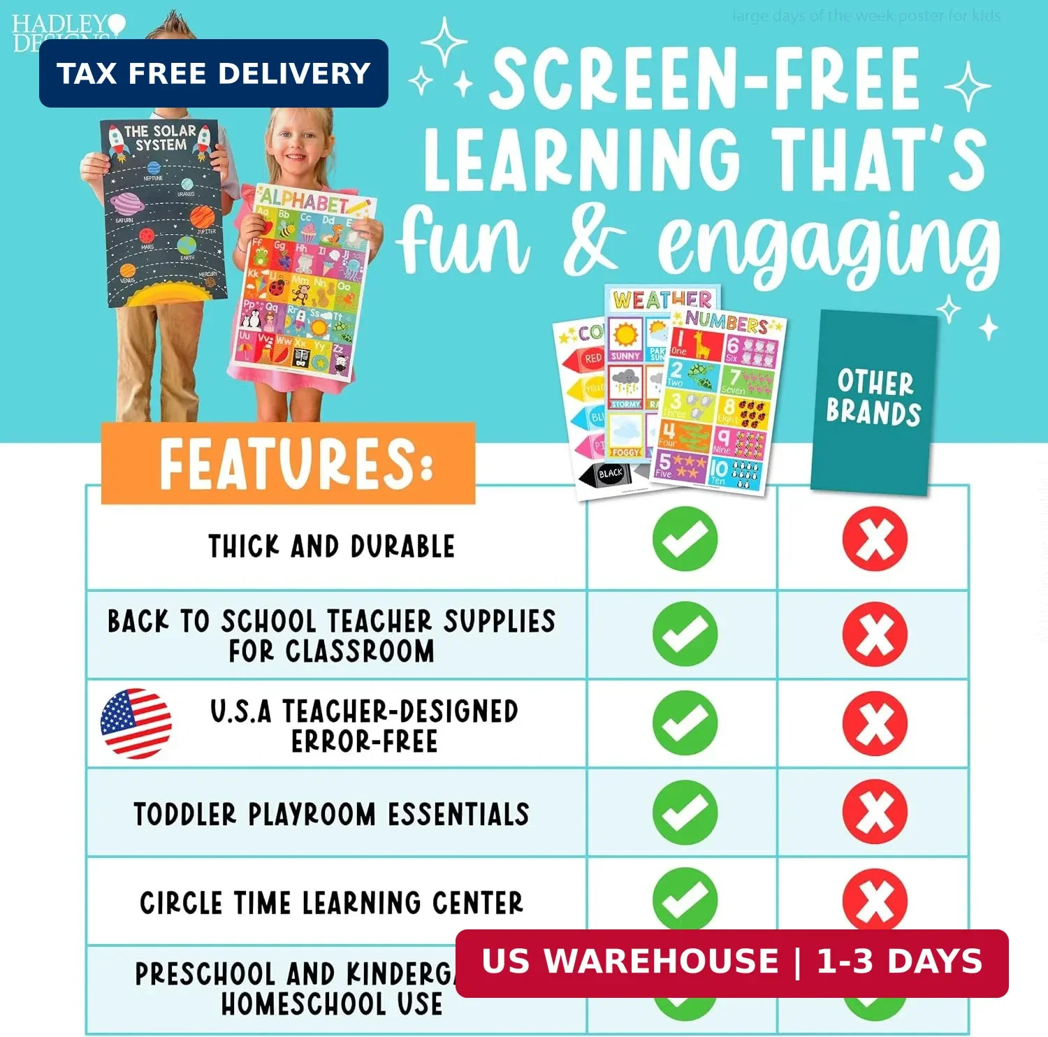 Hadley Designs 16 Educational Posters for Classroom Must Haves – Laminated Pre-K