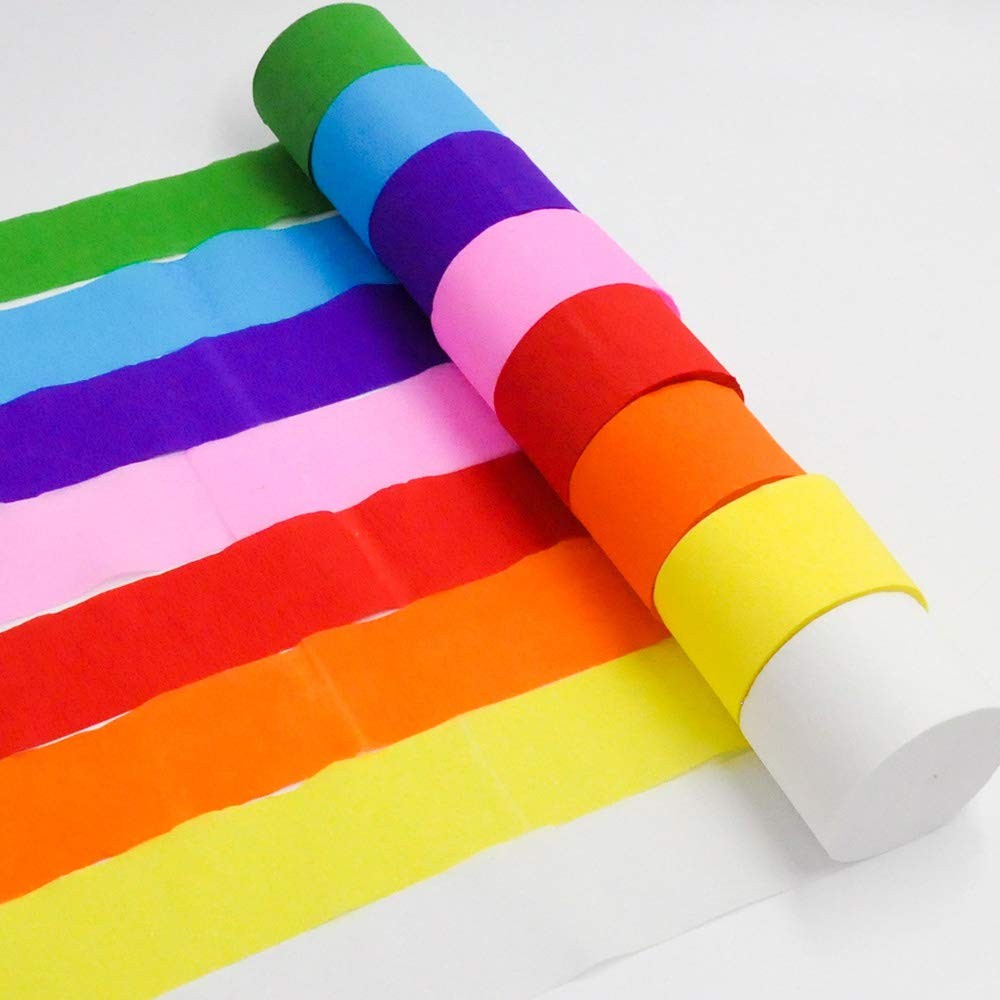 8 Rolls Crepe Paper Streamers in 8 Colors, Wedding 82feet, multicolored
