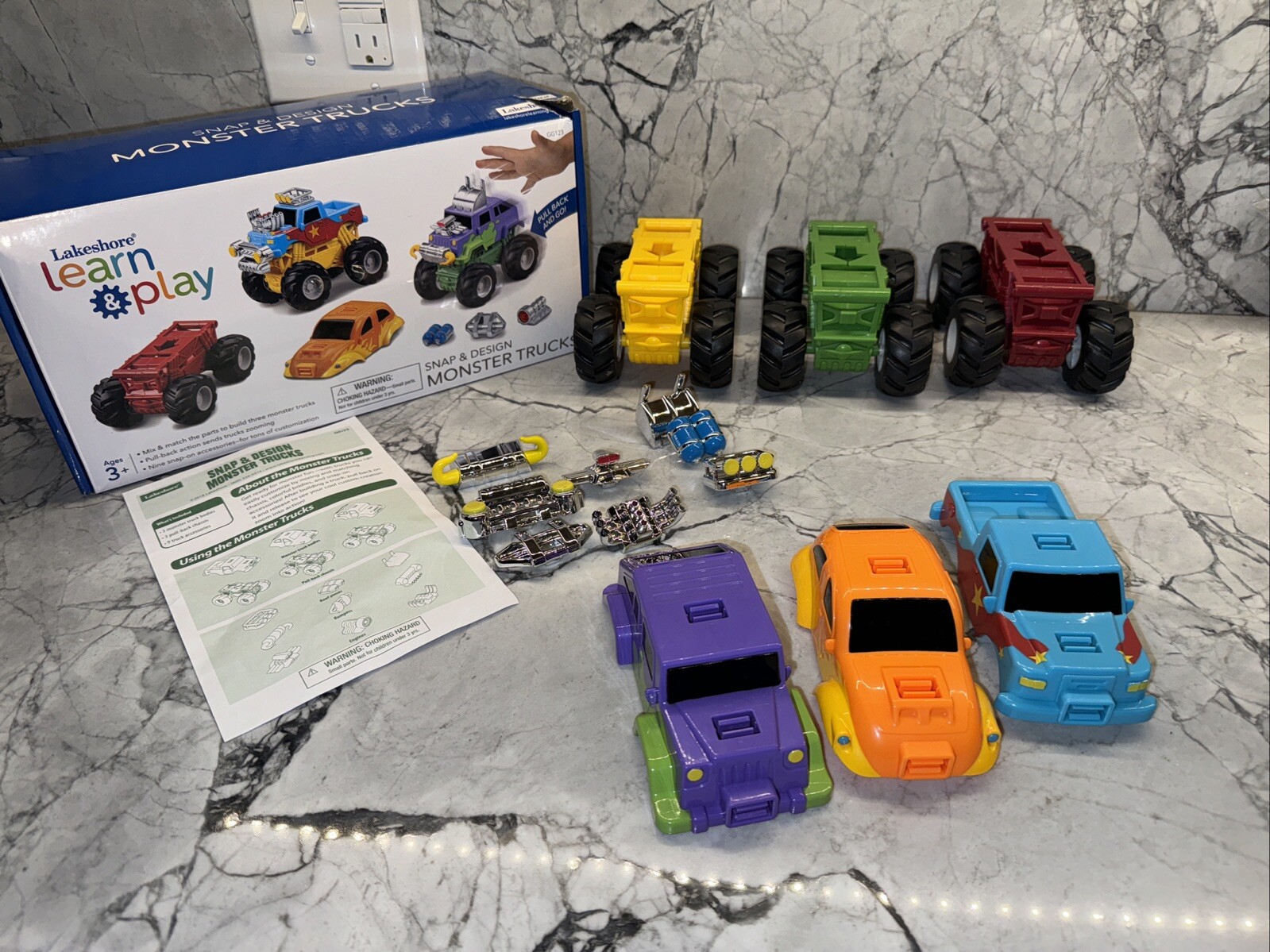 Lakeshore Learn & Play Snap Design Monster Trucks W Box Set Of 3