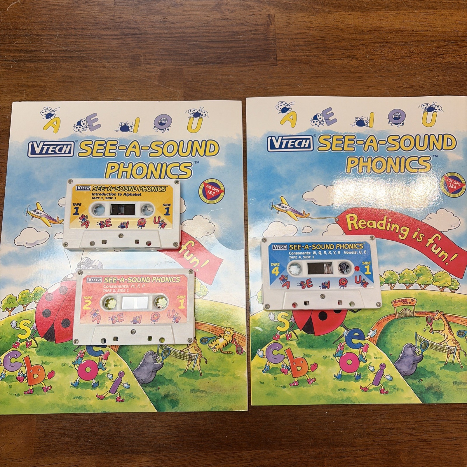 3 Replacement VTech See-A-Sound Phonics Cassette Tapes 1, 2, & 4 & 2 Books