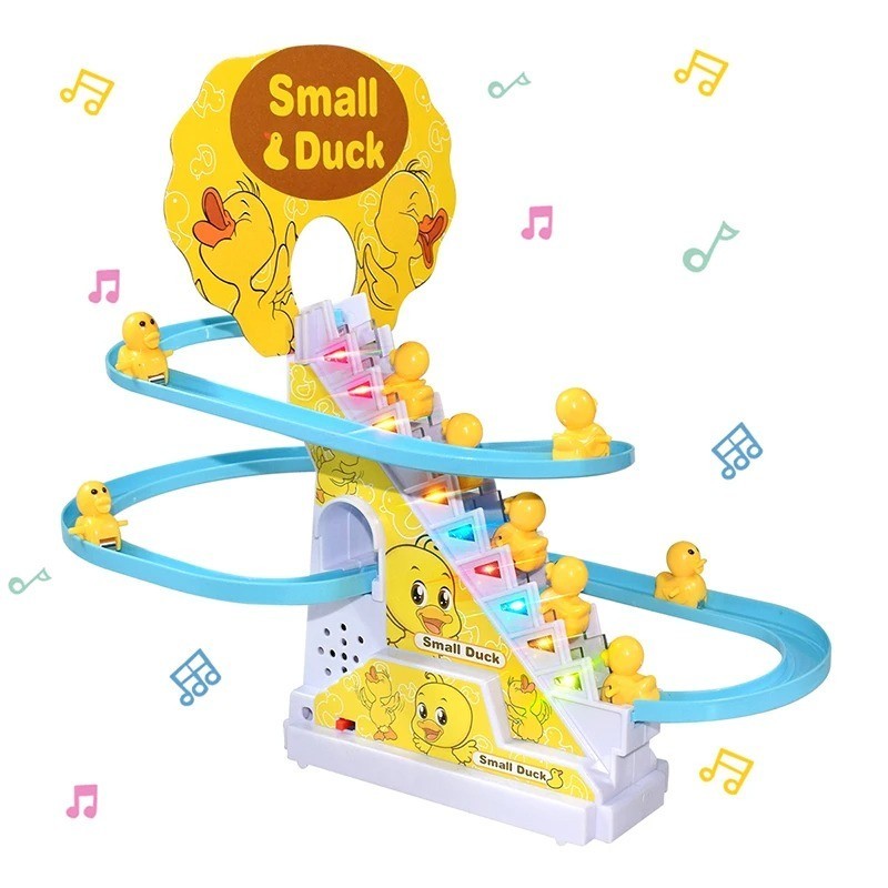 Electric Duck Climbing Stairs Track Toy – Roller Coaster Light Music Kids Gift