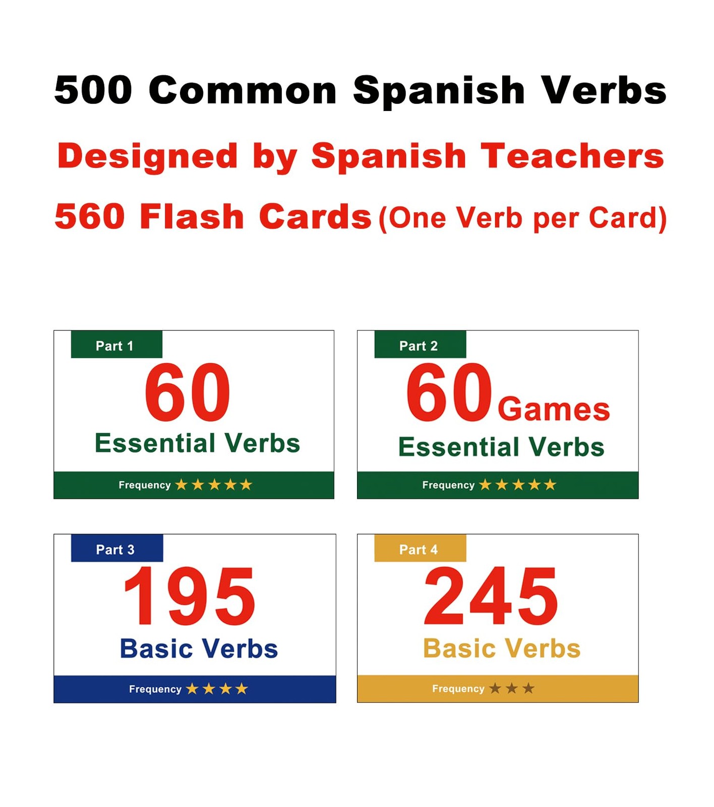 500+ Spanish Verbs Learning Flash Cards Flashcards for Beginners & Adult & Ch…
