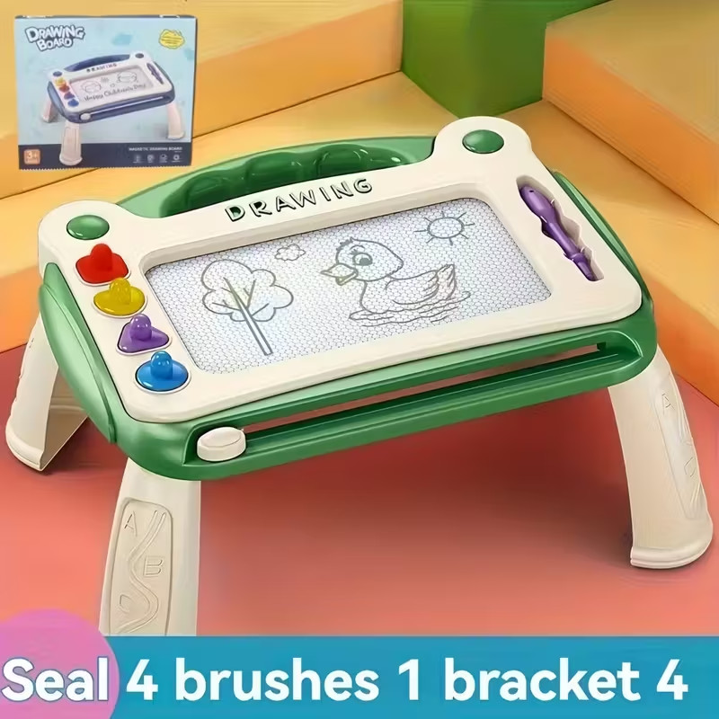 Kids Educational Magnetic Drawing Board w/ 4 stamps 1 pen and 6 brackets – GREEN