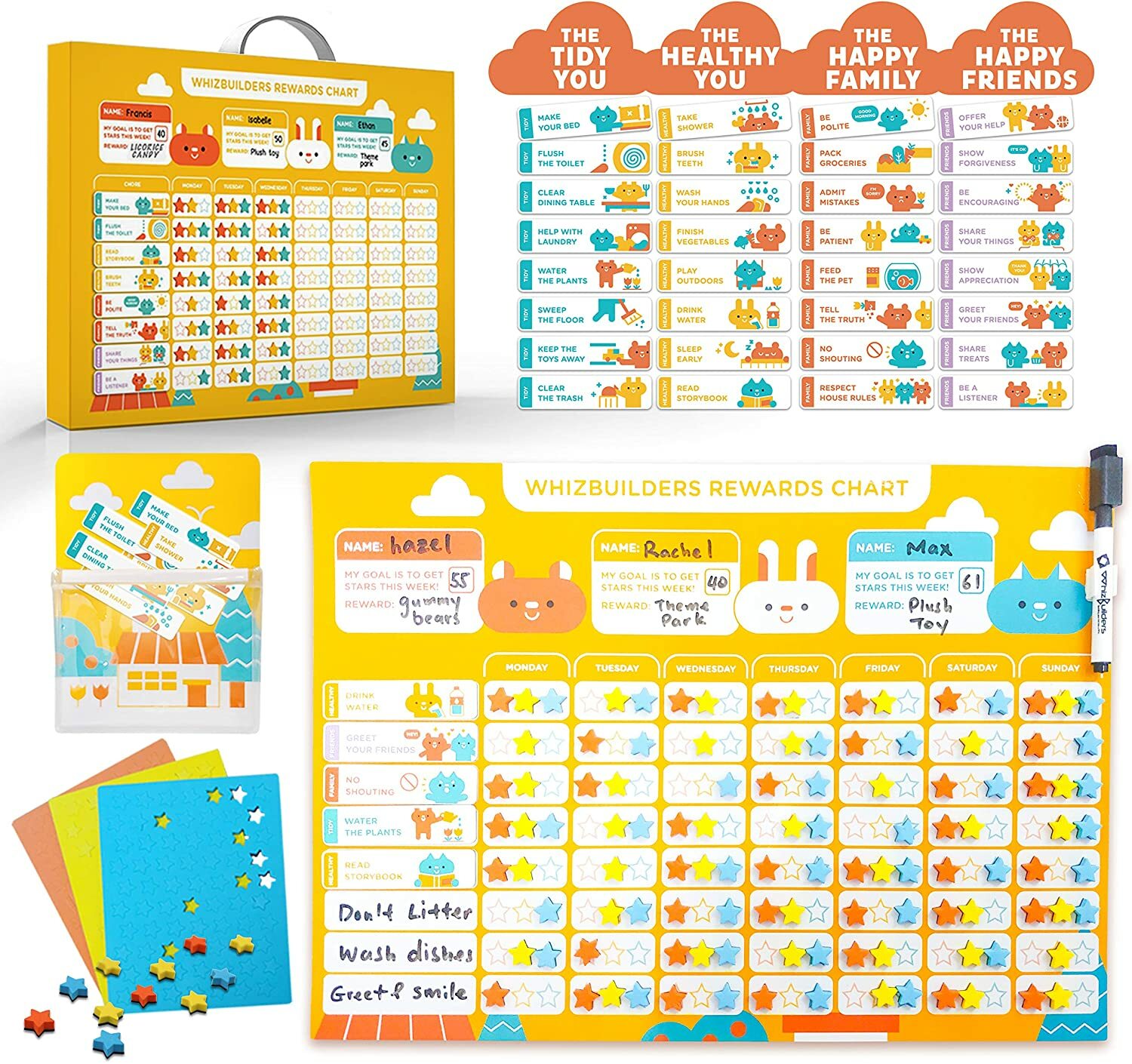 Behavior Chore Reward Star Chart with Magnetic Stickers for Toddler Training