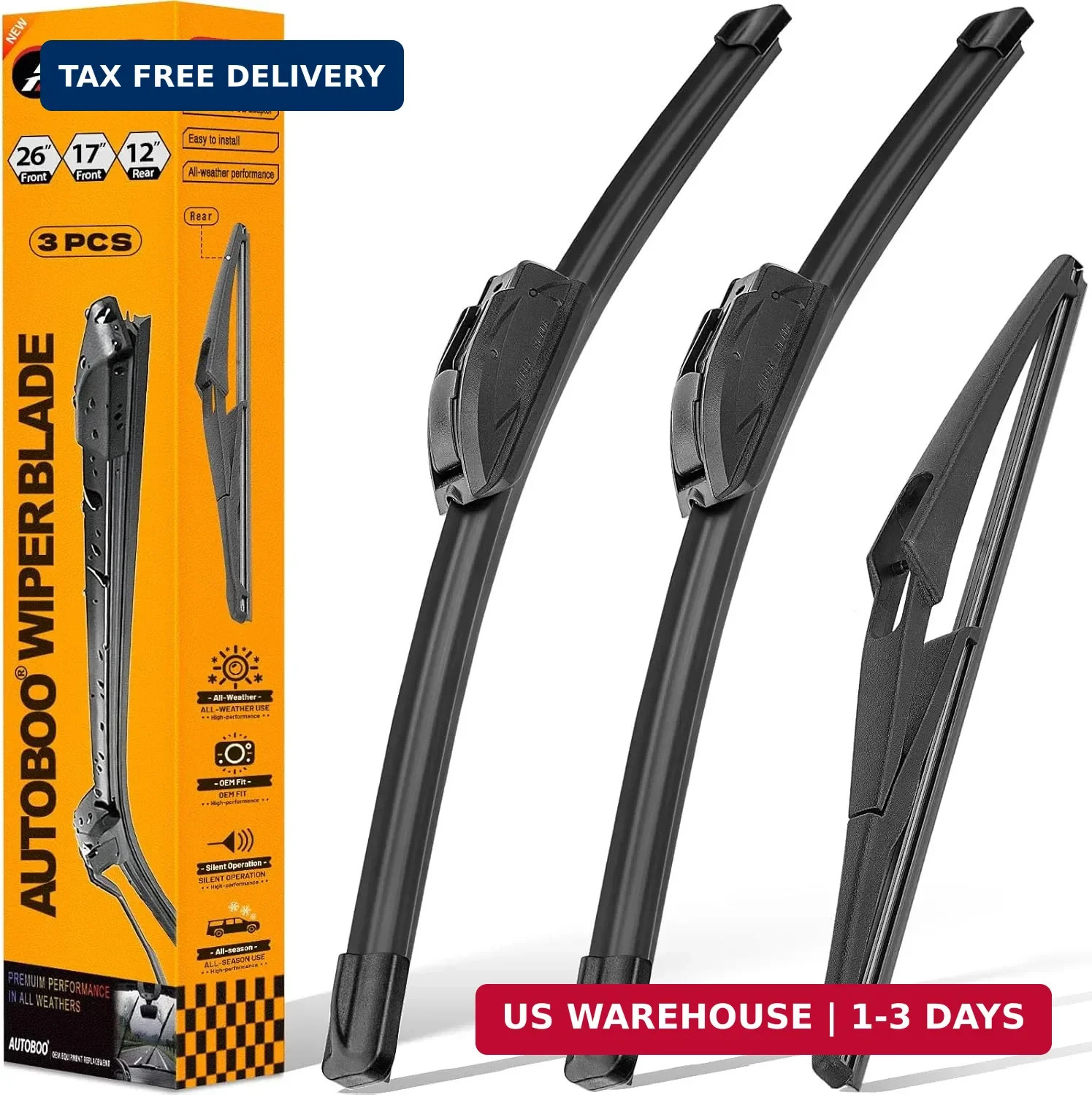 AUTOBOO 26″+17″ Windshield Wipers with 12″ Rear Wiper Blade Replacement for Niss