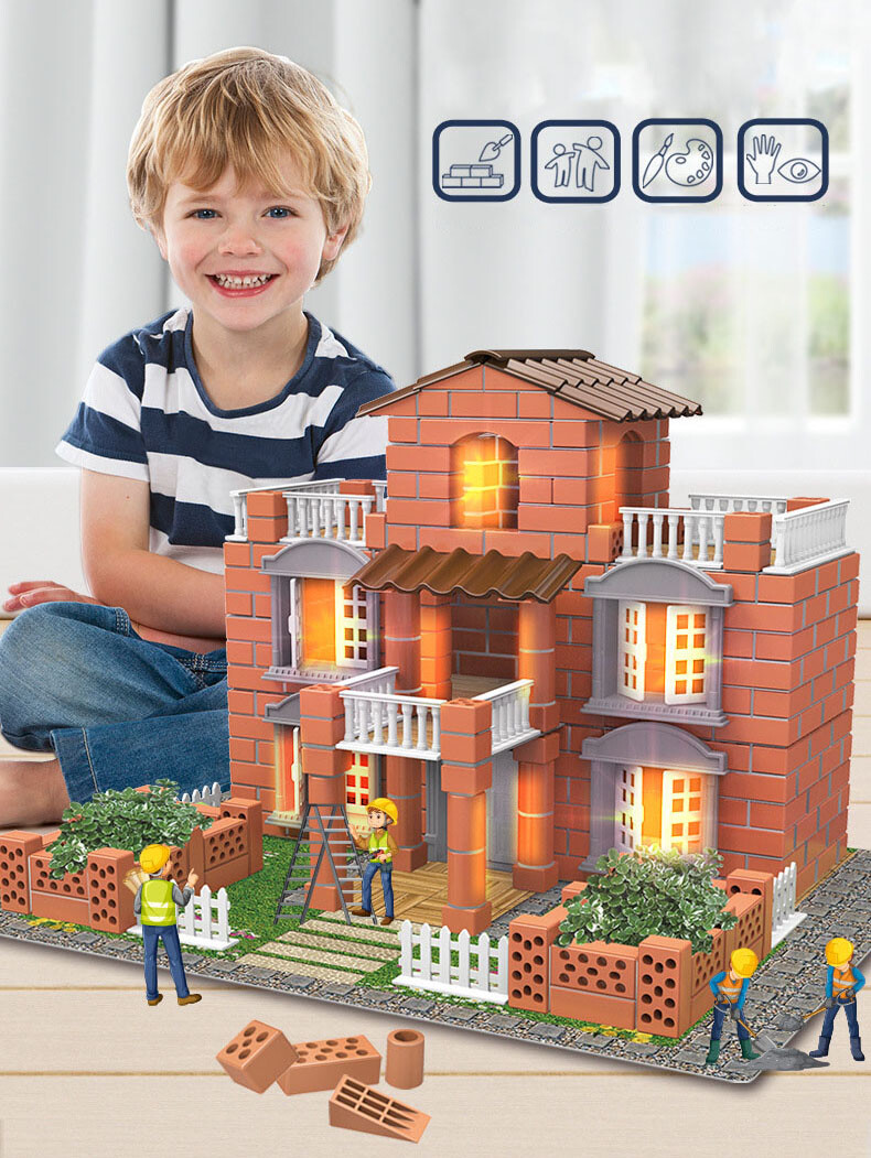Villa Building Block Sets Bricks DIY Model Miniature Dollhouse Reuseable Toys AU