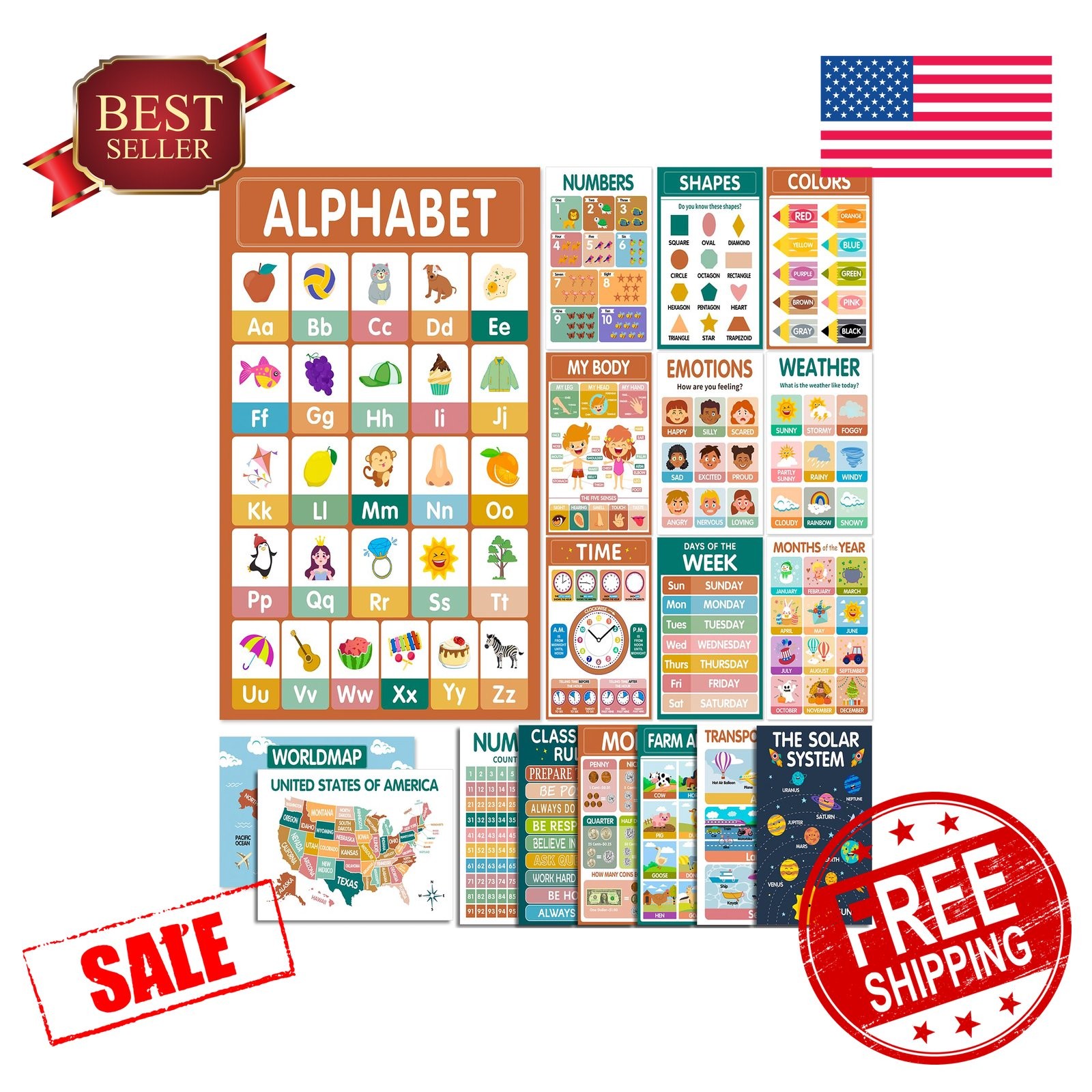KIDS KING Learning Posters Boho Classic Toddler Pre-K