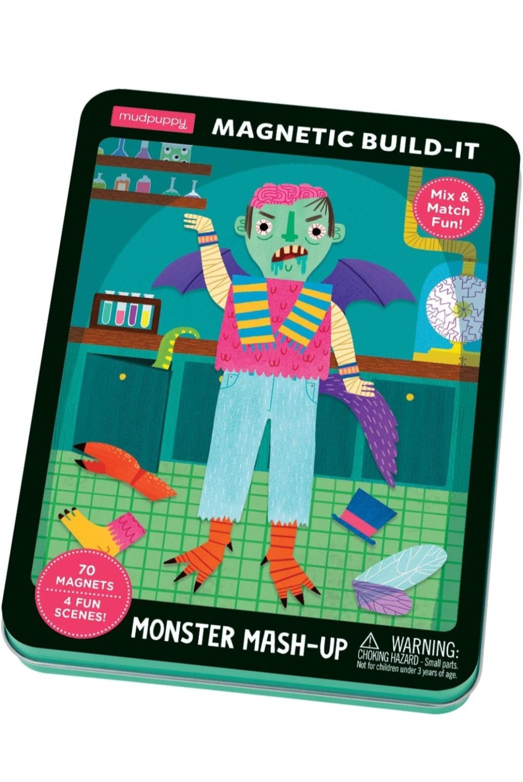 Mudpupy Monster Mash-Up Mix Up Magnetic Build It Toy Storage Tin and Scenes New