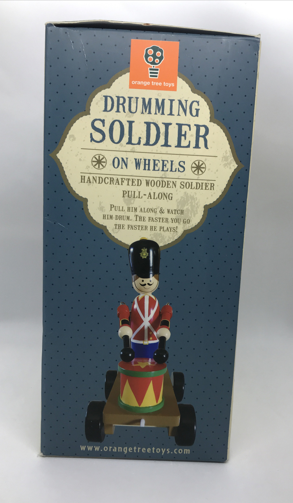 Drumming Soldier On Wheels Handcrafted Wooden Pull-Along Orange Tree Toys 3yrs +