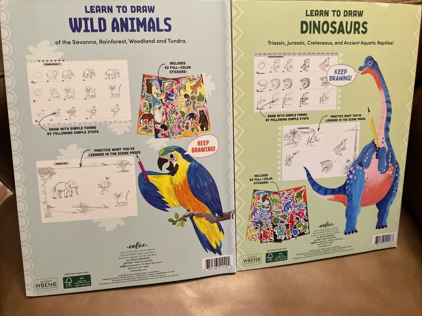 Eeboo, 2 – Learn To Draw Activity Books, Wild Animals & Dinosaurs
