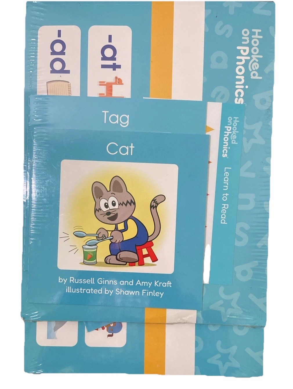 Hooked on Phonics Sealed Practice Pack Book Set (The Kit, In the Bin, Tag, Cat)