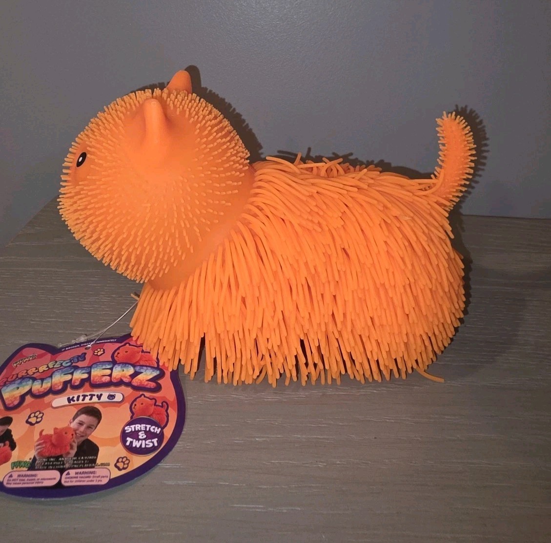 Pufferz Orange Or Blue Kitty Cat 7” Squishy Sensory Fidget Toy Squeeze