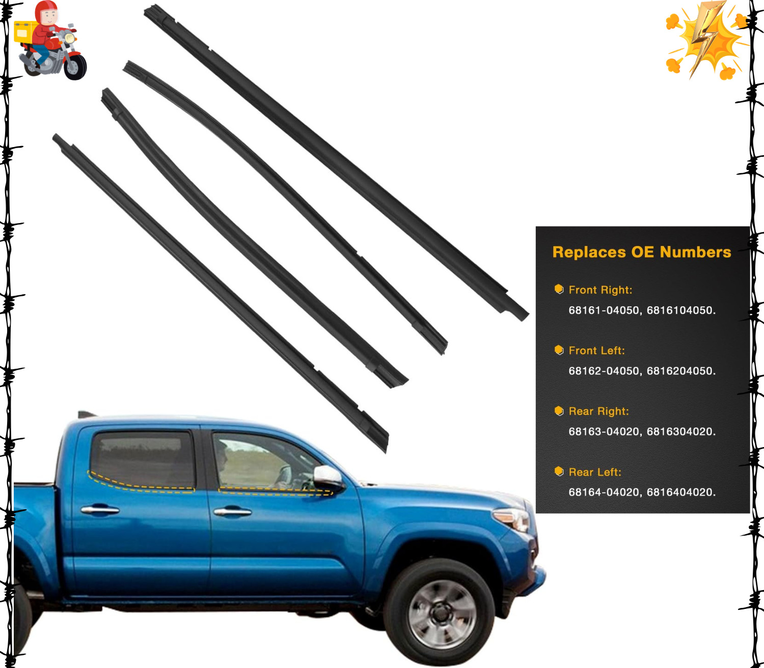 Window Trim Seal, Weather Strip Belt Set, Compatible with 2005-2015 Toyota
