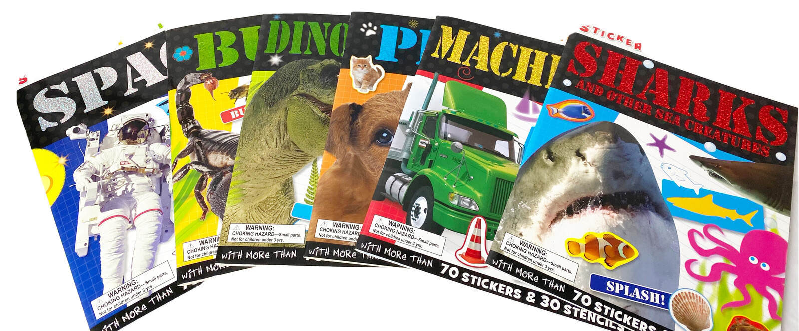 Activity Book Sticker Stencil Draw Dog Bug Dinosaur Space Machine (Lot Of 6) NEW