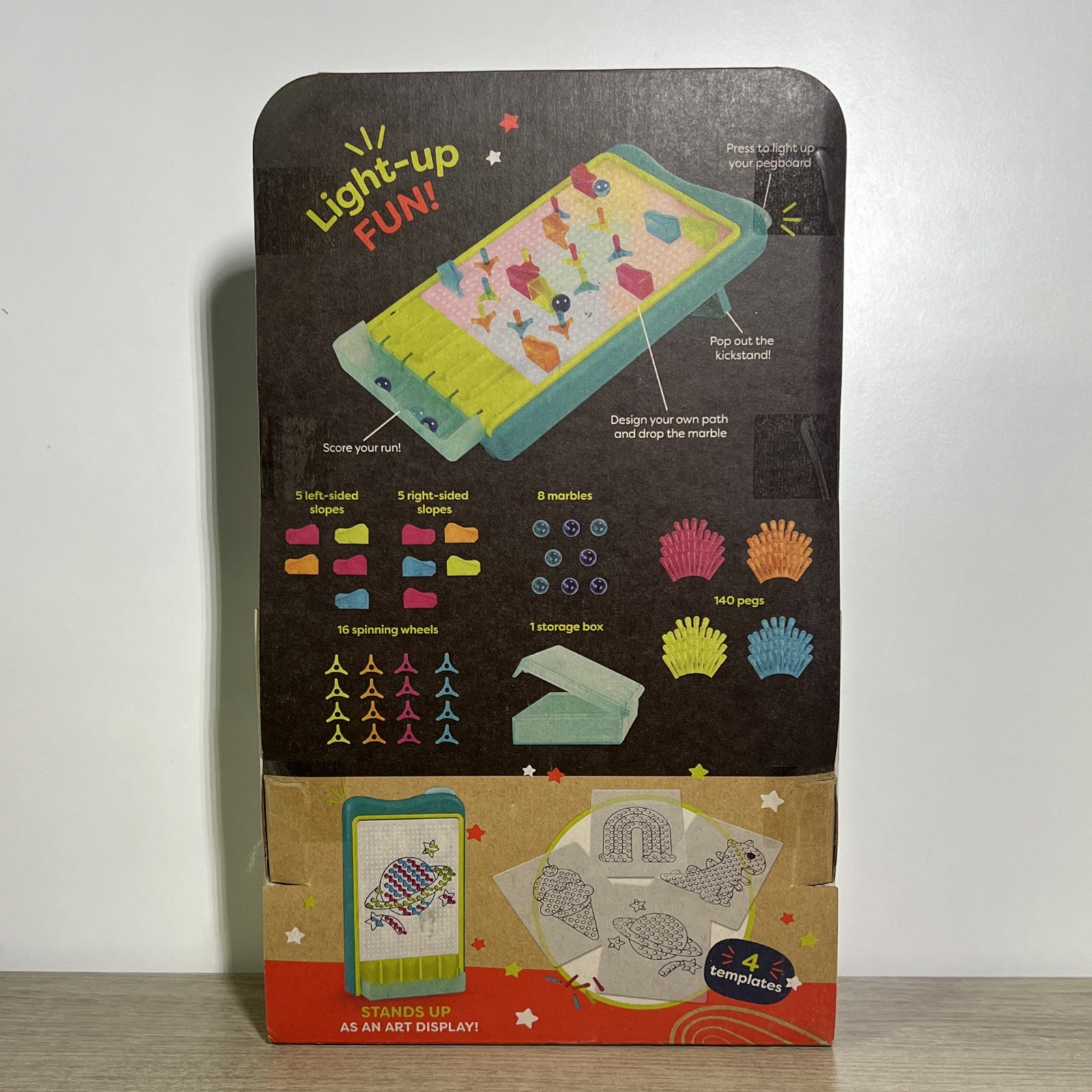 B. Toys Light-Up Marble Drop Illuminated Pegboard Color Changing 180 Pieces NIB