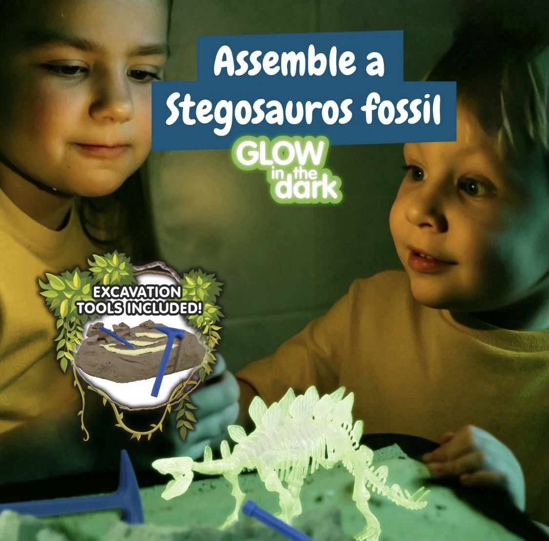Glow In The Dark Stegosaurus Dinosaur Fossil Digging Kit 4 Kids Tools Included