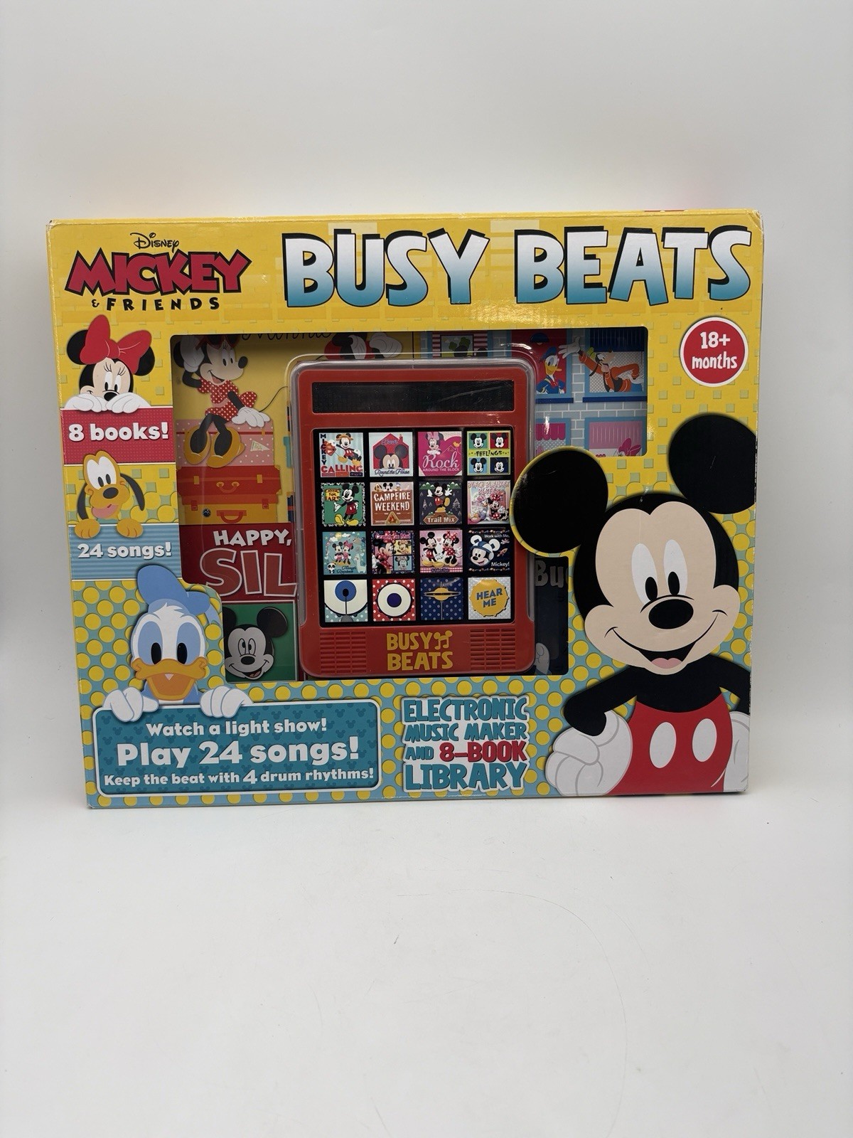 DISNEY MICKEY &FRIENDS ELECTRONIC MUSIC MAKER & 8 BOOK BOX-SET ” BUSY BEATS”