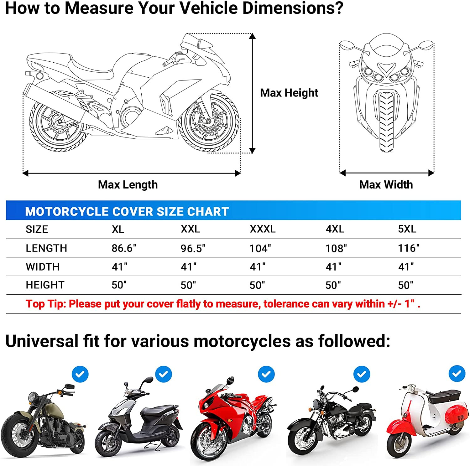 Motorcycle Cover Waterproof Outdoor All Season Weather Sun Rain Protection Night
