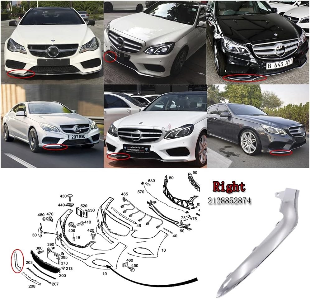 Right Front Bumper Chrome Trim Molding Passenger Side A2128852874 Compatible Wit