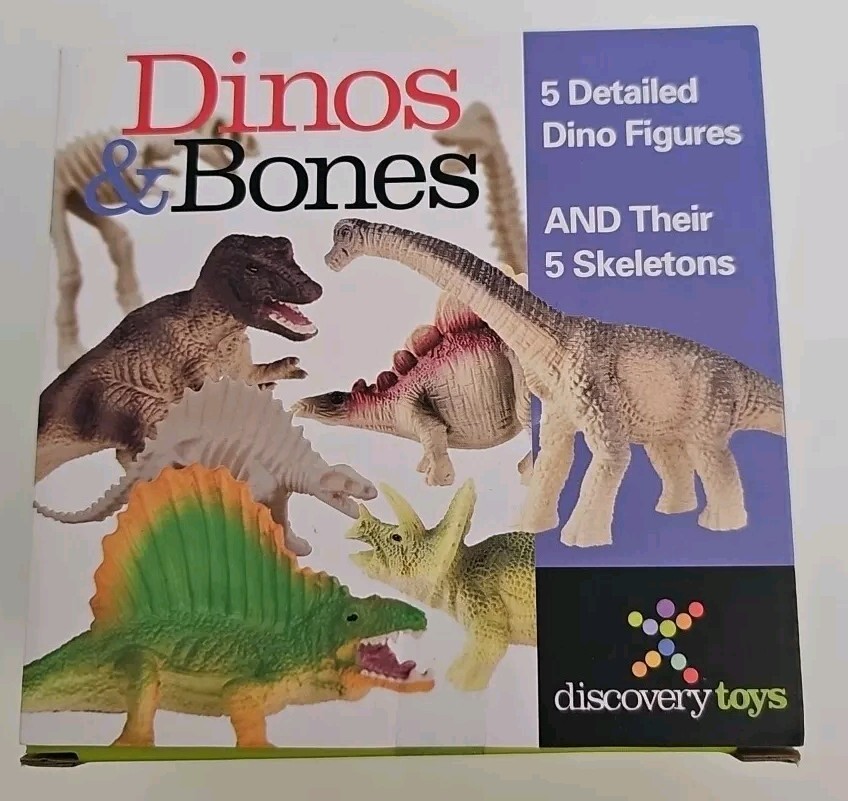 Discovery Toys Dino & Bones 5 Detailed Dino Figures And Their Skeletons. New