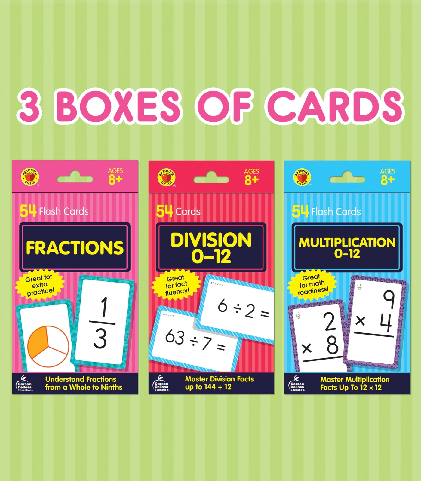 Carson Dellosa 3 – Pack Math Flash Cards, Multiplication Division Fraction 3rd