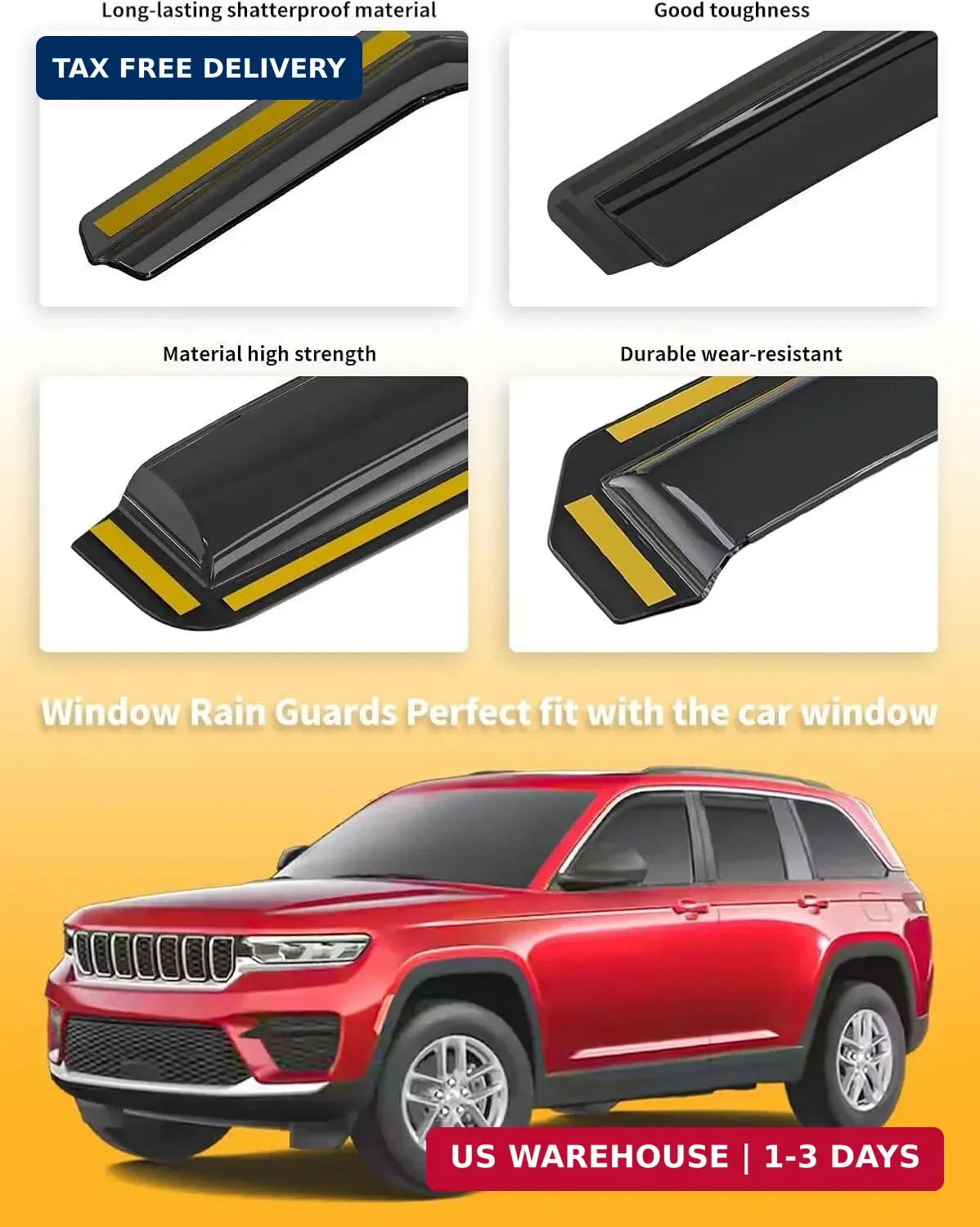 in-Channel Window Rain Guards Fit for Jeep Grand Cherokee (Not for L) 2022-2025,