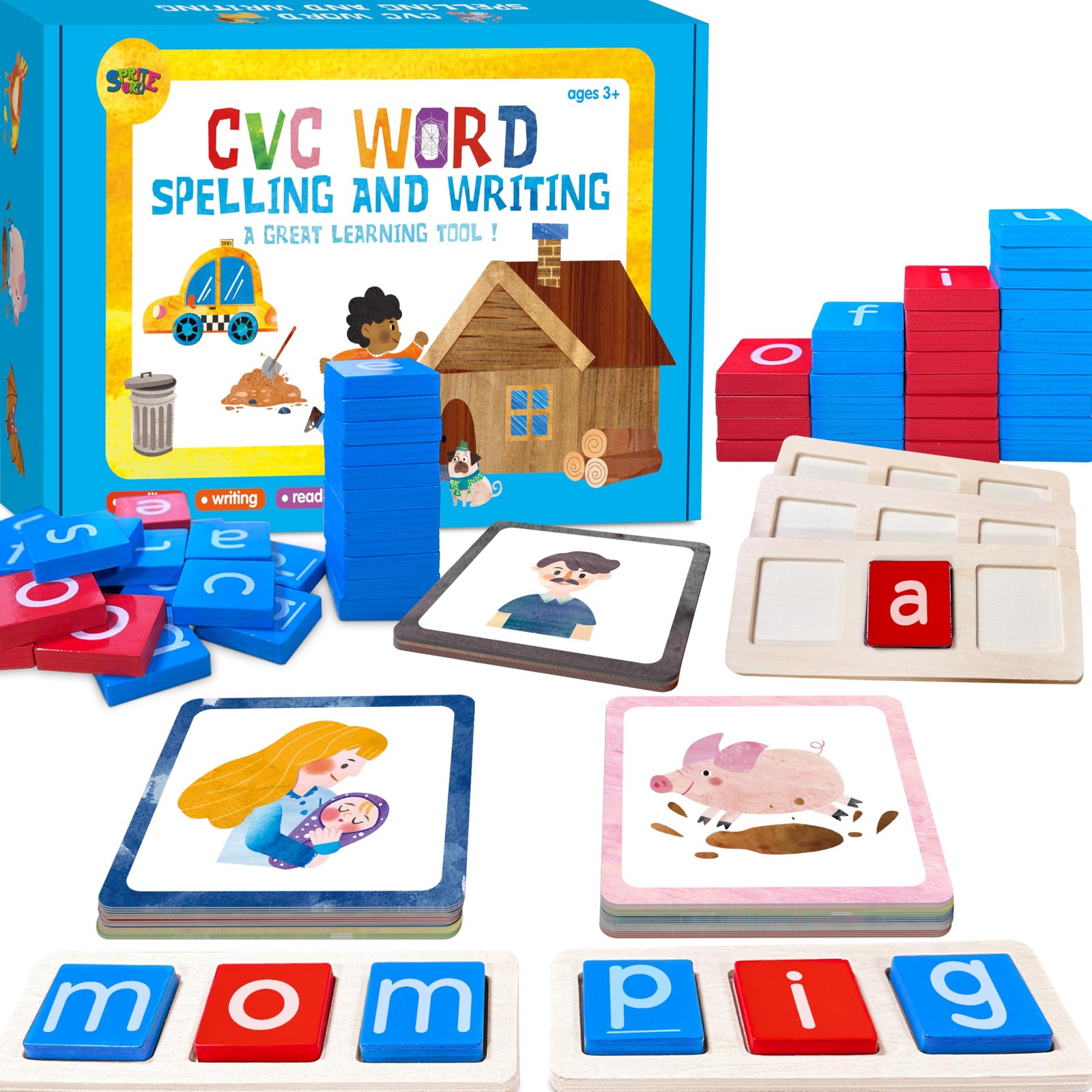 154 PCS Wooden CVC Word Spelling Game, Short Vowel Spelling Flashcards Sight …