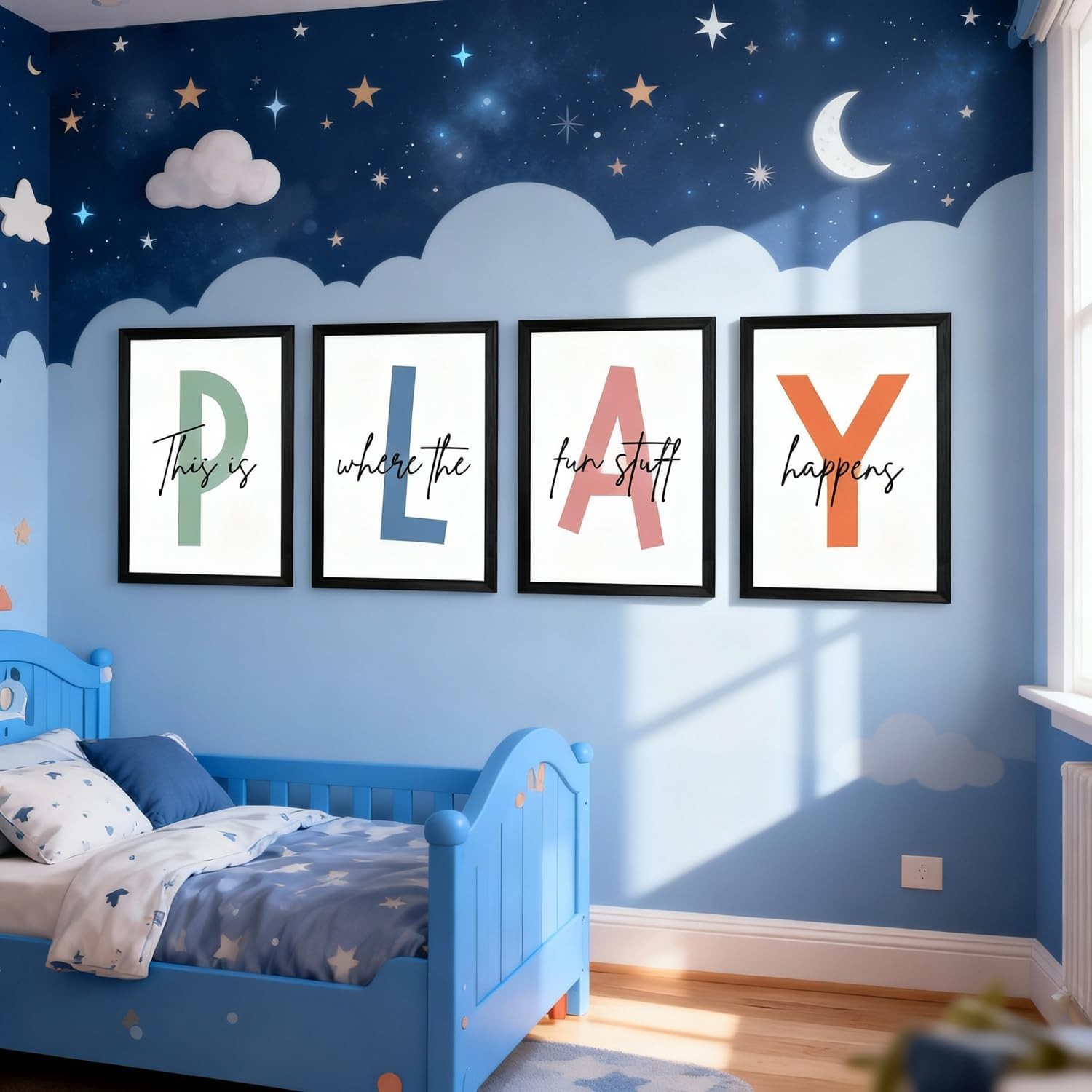 Cute Alphabet Play Framed Wall Art Set of 3, Natural Educational Alphabet Woo…