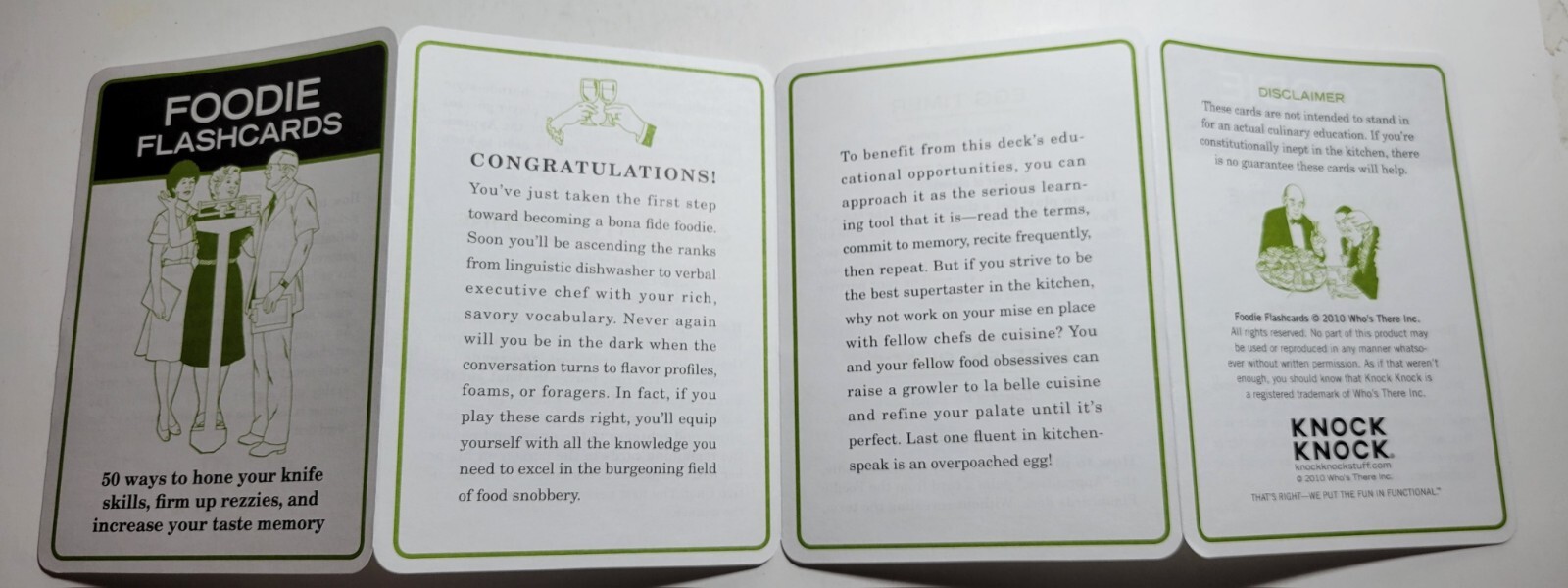 Vtg Rare 2010 FOODIE FLASHCARDS learning games Bona Fine Foodie KNOCK KNOCK