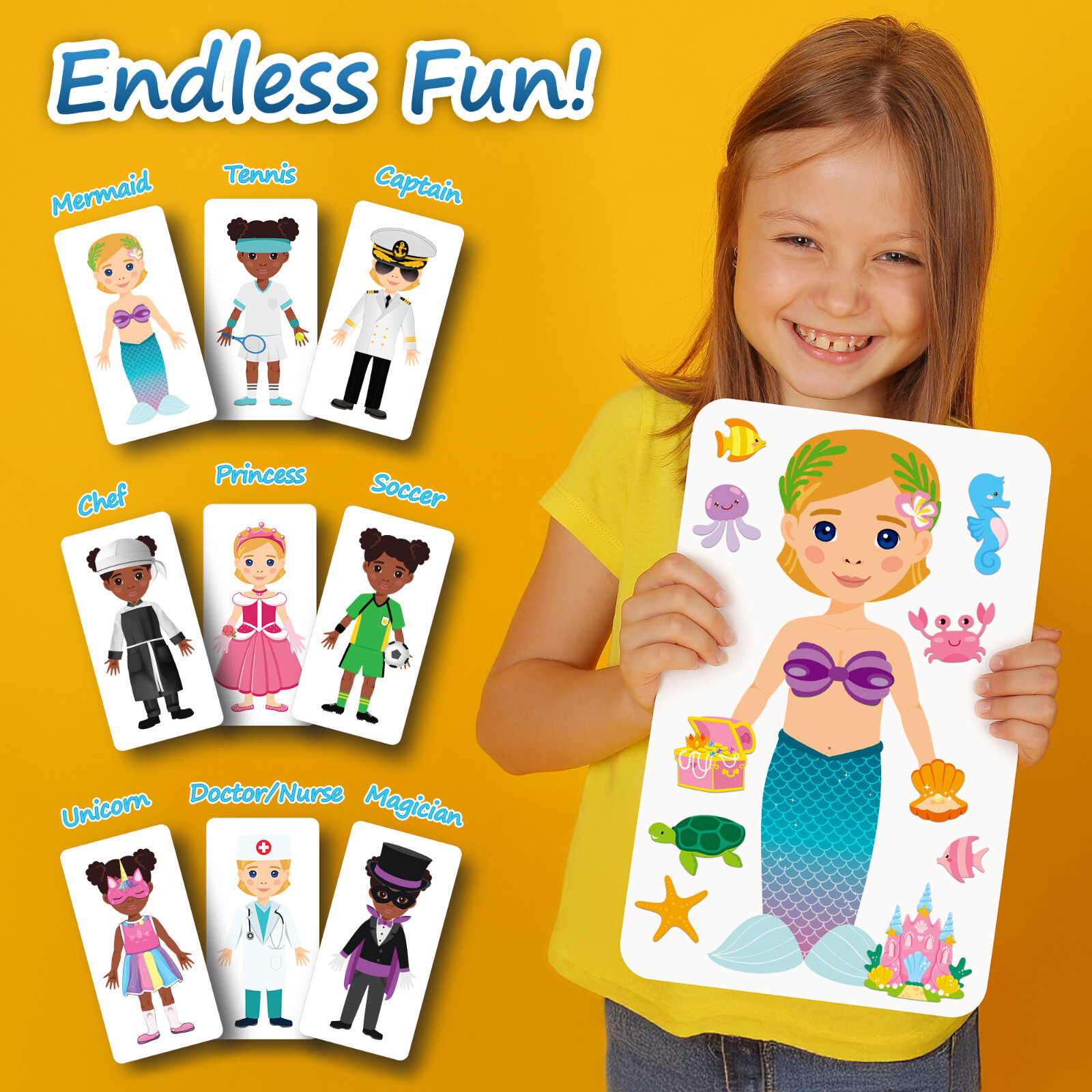 Large & Durable Reusable Sticker Book + 4 Large Dress Up Dolls (2 Boys/2 Girls)
