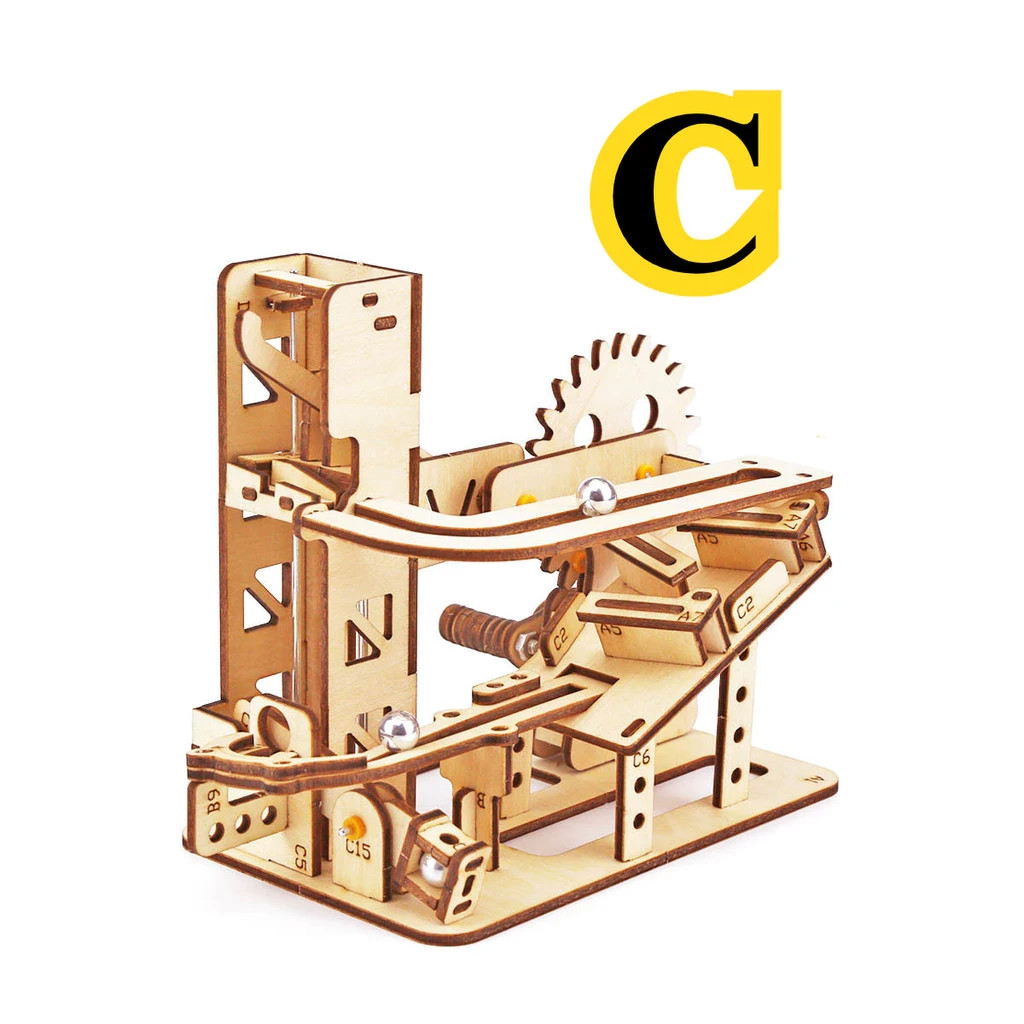 3D Wooden Puzzle Marble Run Roller Coaster Mechanical Model DIY Assembly Kit Toy