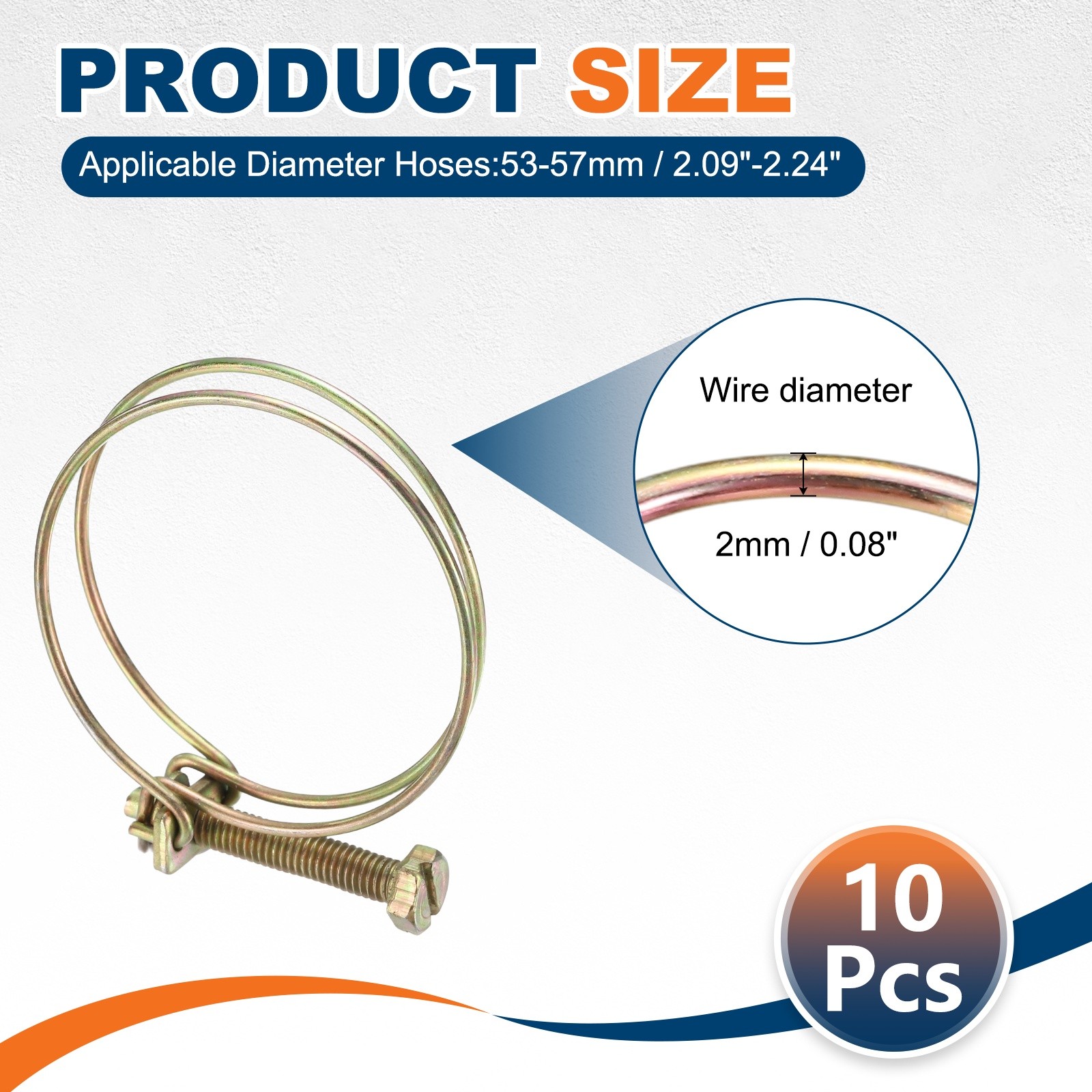 10Pcs 53-57mm Adjustable Double Wire Hose Clamp for Pump Hose