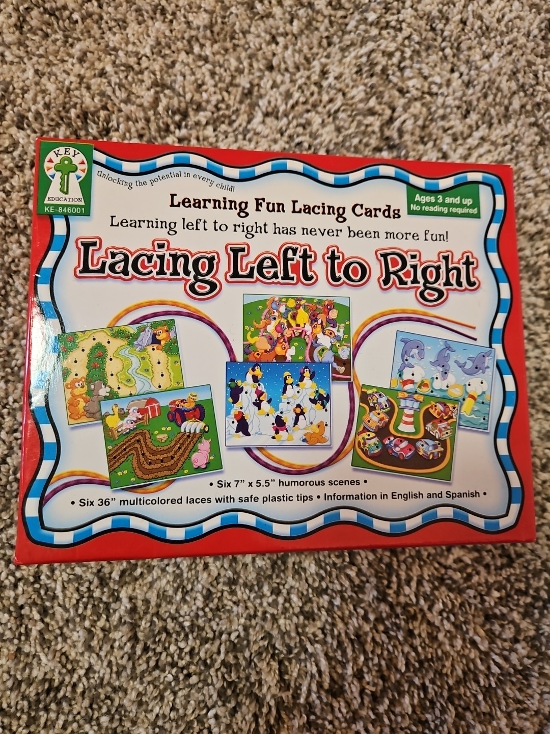 Key Education 6 Lacing Cards And 6 Laces Ages 3 And Up Learn To Lace Game