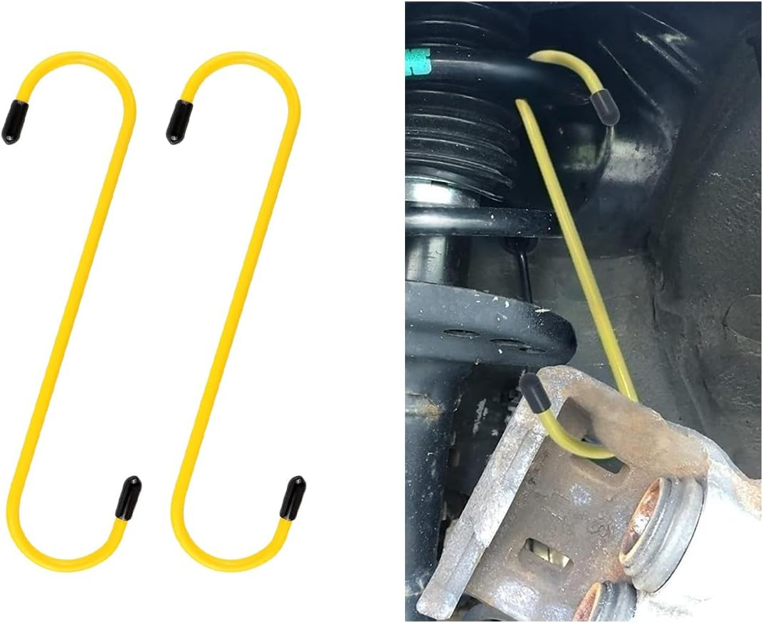 2X Brake Caliper Hooks w/ Rubber Tips Auto Hangers Rust-Proof Tool Yellow