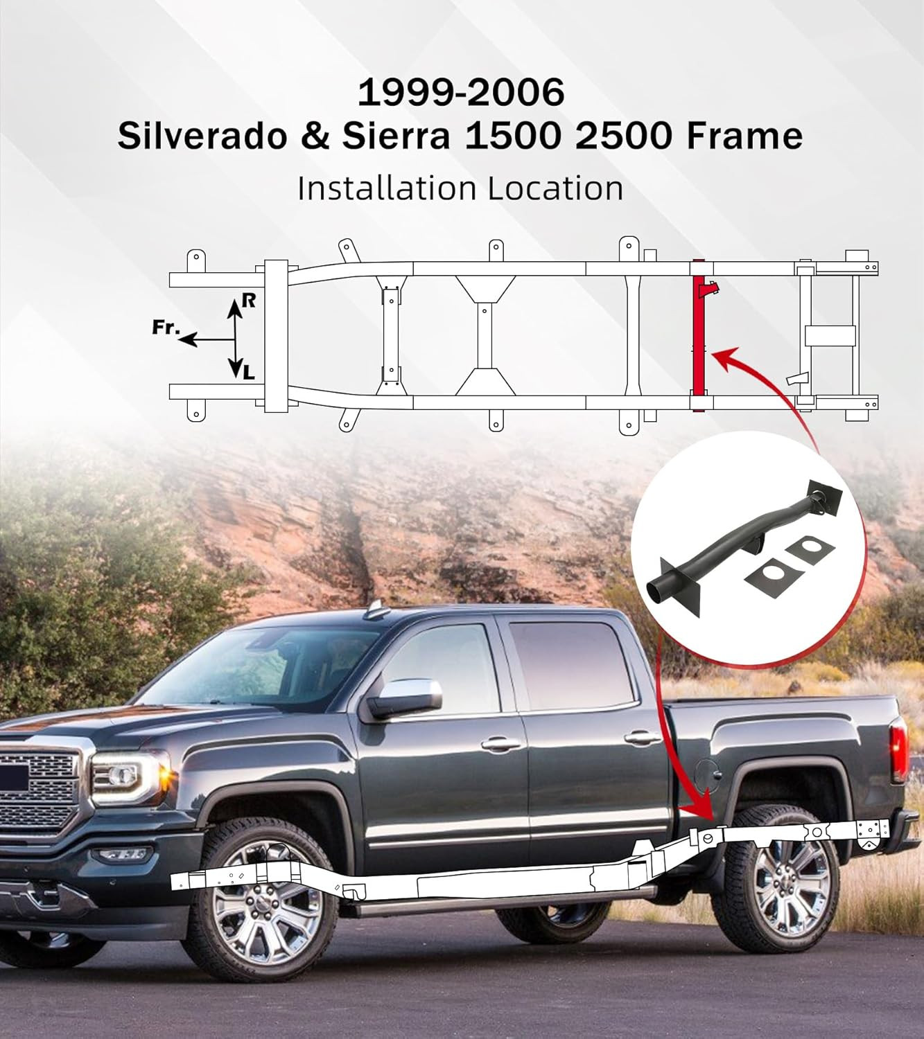 Rear Fuel Tank Support Crossmember Fit for 1999-2006 Chevy Silverado and GMC Sie
