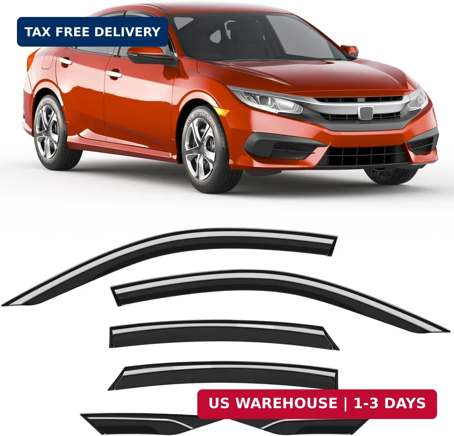 6-PCS Extra-Thick Rain Guards Fit for Honda Civic Sedan 4dr LX 2016-2021 Extra D