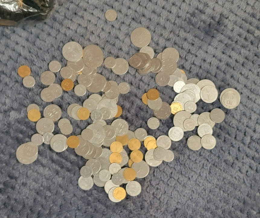 large set of play paper money bills and METAL play coins