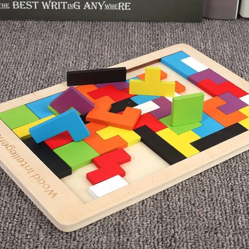 Wooden Blocks Puzzle Brain Teasers Toy Tangram Jigsaw Intelligence