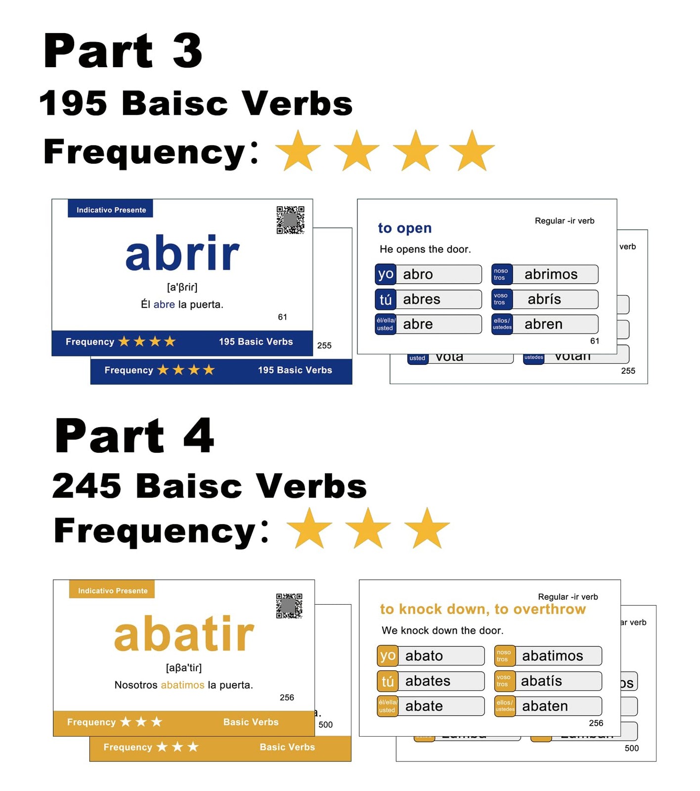 500+ Spanish Verbs Learning Flash Cards Flashcards for Beginners & Adult & Ch…