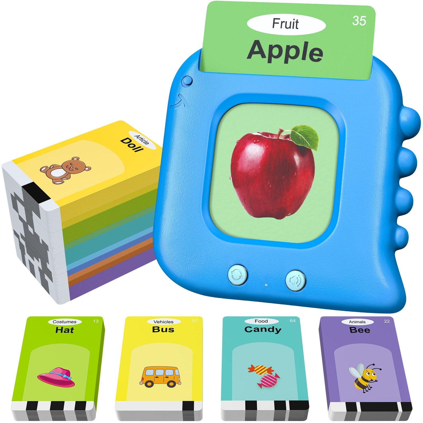 Talking Flash Cards,Kids Toddler Cards with 240 Sight 1, Blue