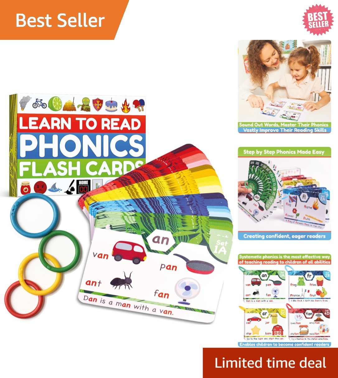 Interactive Phonics Flash Cards – 62 Pieces to Boost Reading for 4-8 Olds