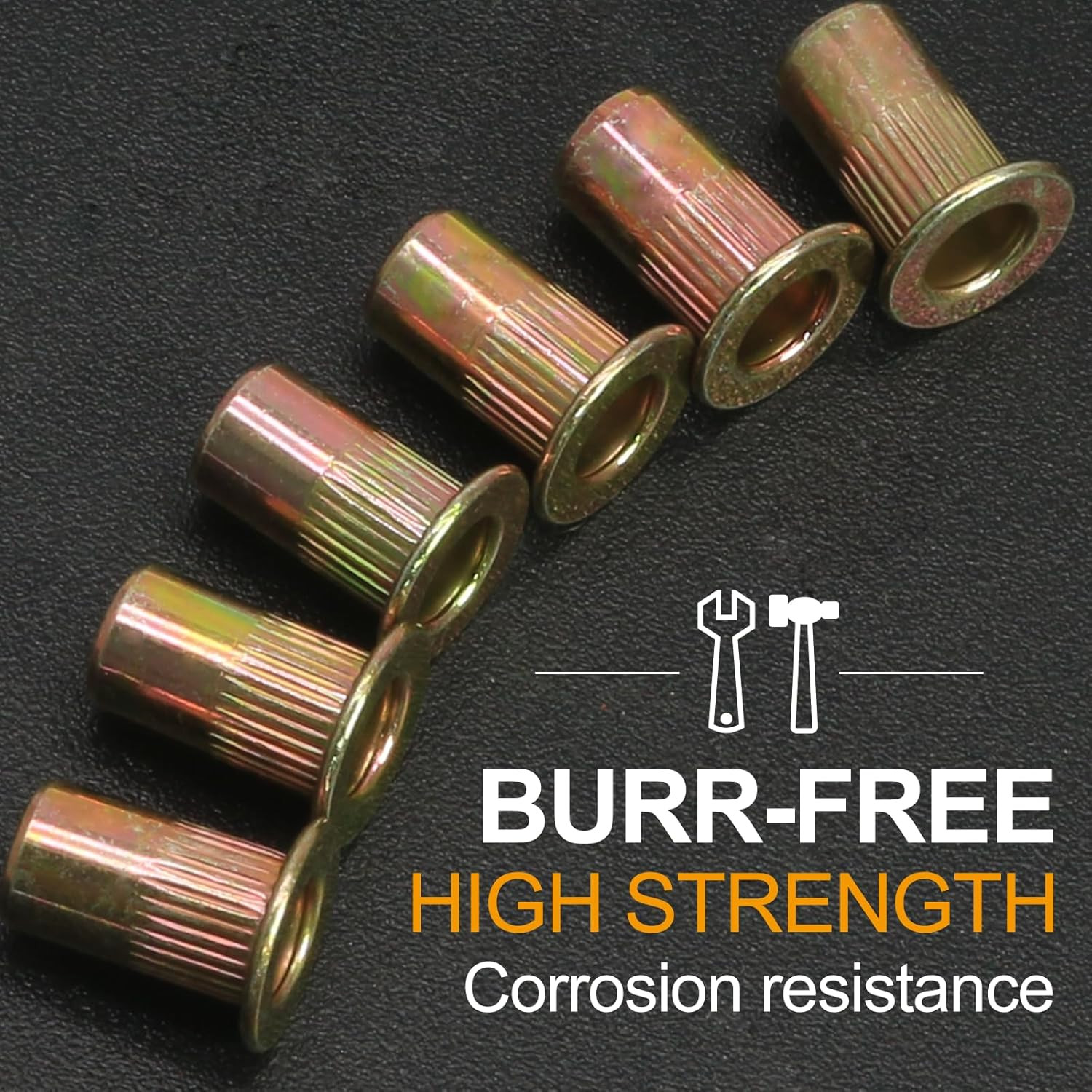 Hordion 100Pcs #10-32 Rivet Nuts, Carbon Steel Rivnut Flat Head Threaded Insert