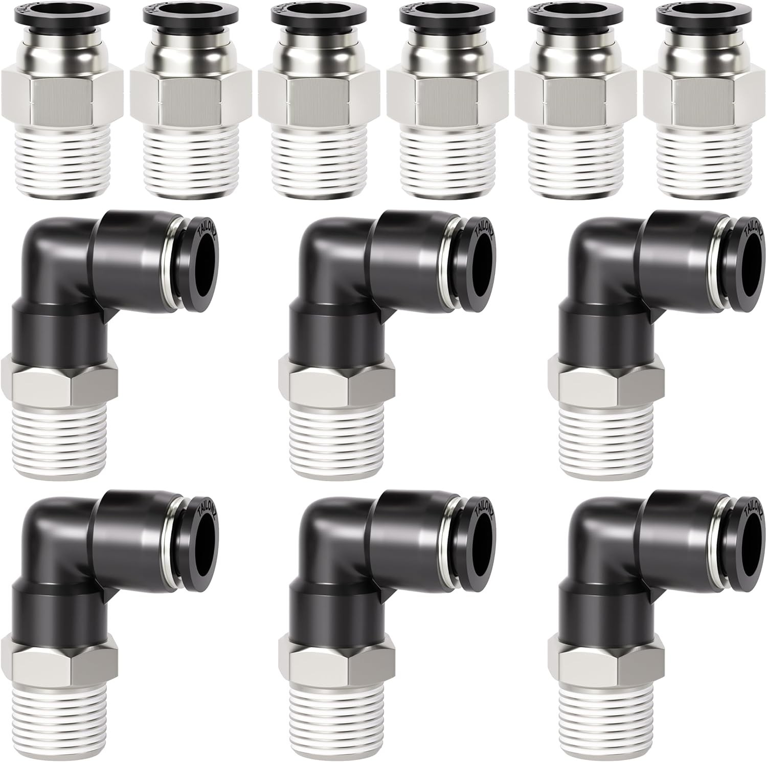 TAILONZ PNEUMATIC Elbow and Straight Combination 1/4 Inch Tube OD x 1/4 Inch NPT