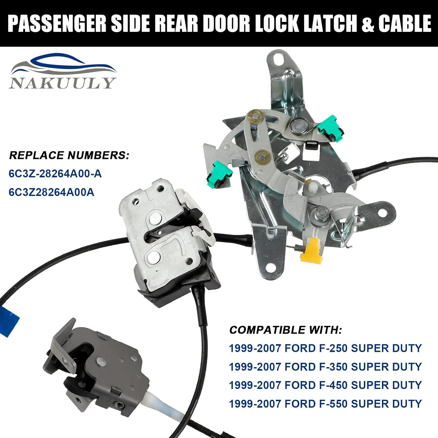Left Driver Side Rear Door Lock Latch & Cable for Ford F250 F350 F450 F550 Super